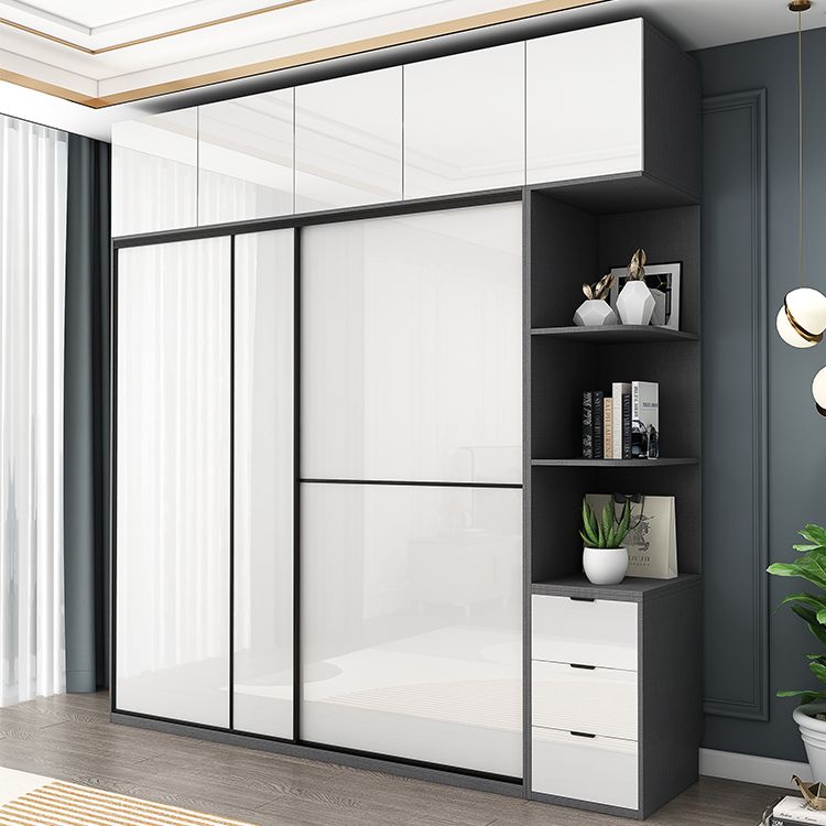White Colour Wardrobe Contemporary Style Wooden Wardrobe Closet with Drawer