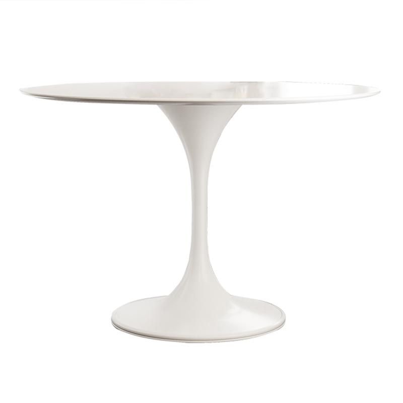 White Modern Round Dining Table Sintered Stone Top Tulip Base Table