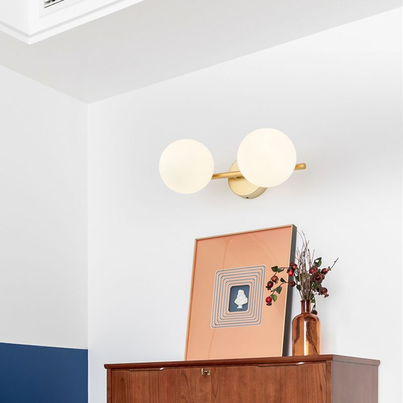 Modern Metal Wall Sconce Ball Shape Wall Light with Glass Shade for Bedroom in Gold
