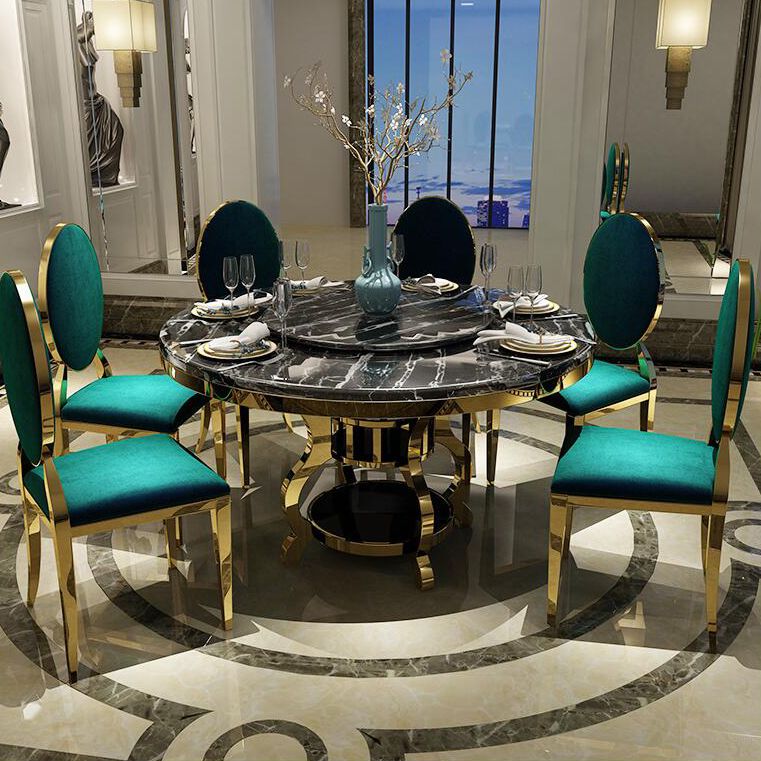 Luxury Style Marble Dining Table Single Pedestal Base Round Table for Home