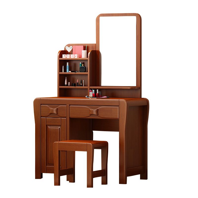 Brown Makeup Table with 2 Drawers 18.50" Wide Vanity Tables with Mirror