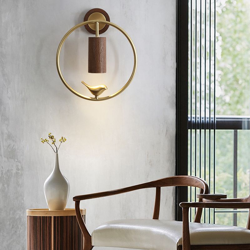 Modern Simple Wooden Wall Light Round Shape Wall Lamp for Living Room