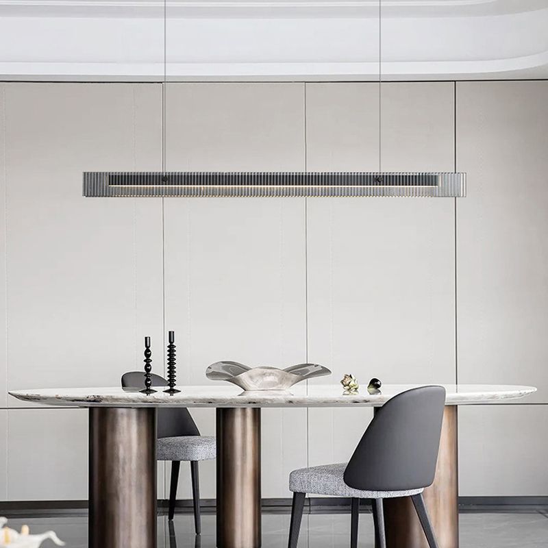 Straight Island Light Modern Metal LED Island Pendant with Glass for Living Room