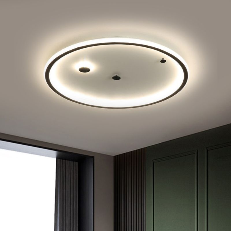 16"/19.5" W Simple LED Flushmount Black/Gold Round Ceiling Lamp Fixture with Acrylic Shade in Warm/White Light