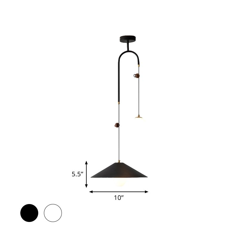 Orb Opal Glass Multi Light Pendant Modernism 2 Bulbs White/Black Pendulum Lamp with 1-Cone Iron Shade, 10"/14" Wide