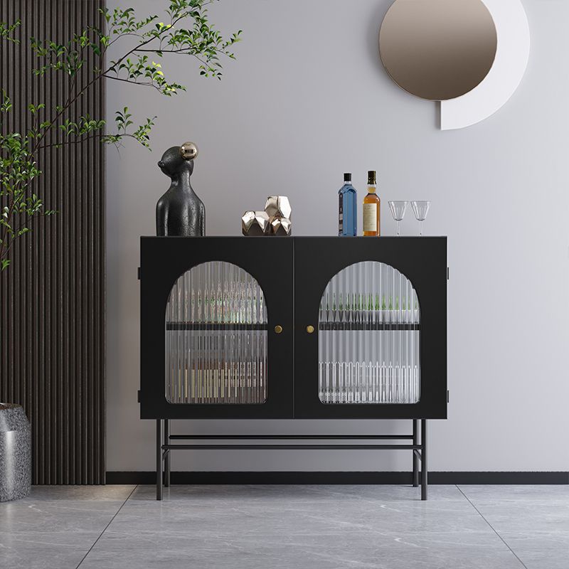 Contemporary Glass Doors Sideboard Metal Buffet Table with 2 Doors
