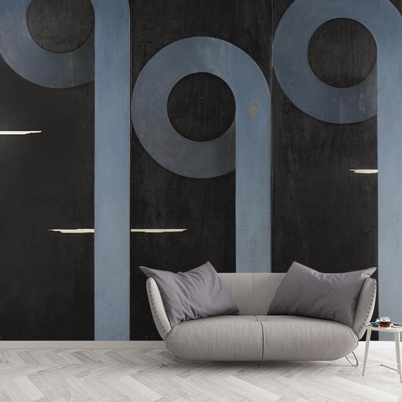 Musical Note Wall Paper Murals Surrealism Non-Woven Fabric Wall Art in Blue on Black