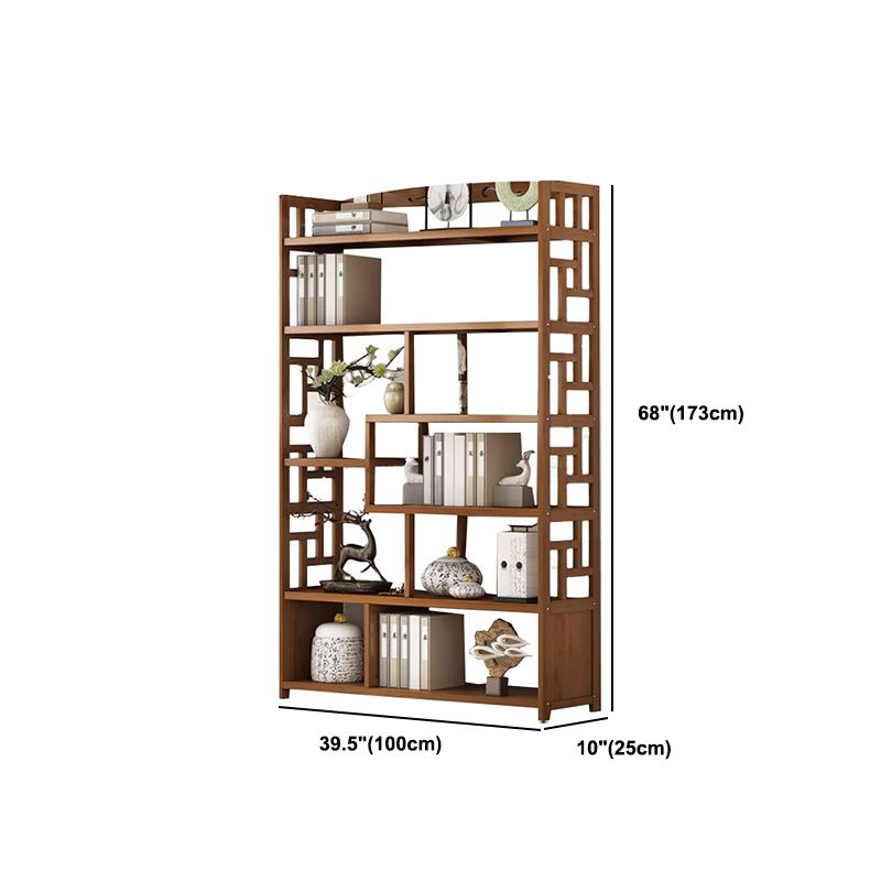 Brown Contemporary Style Standard Bookshelf Solid Bamboo Bookcase for Study Room