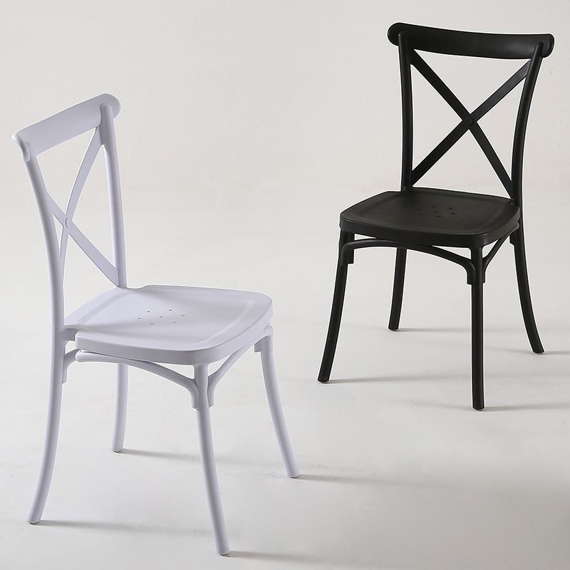 Chaise de salle à manger en plastique de style moderne, chaise latérale à dossier croisé de 17 pouces de large pour la cuisine