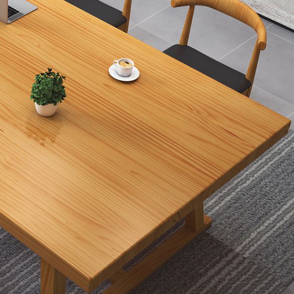 Modern Rectangle Furniture Pine Solid Wood Dining Site Table with Trestle Base