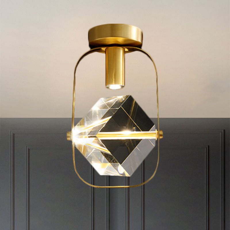 LED-plafondinbouw moderne rechthoekige ringkristalkubus semi-inbouwlamp in messing