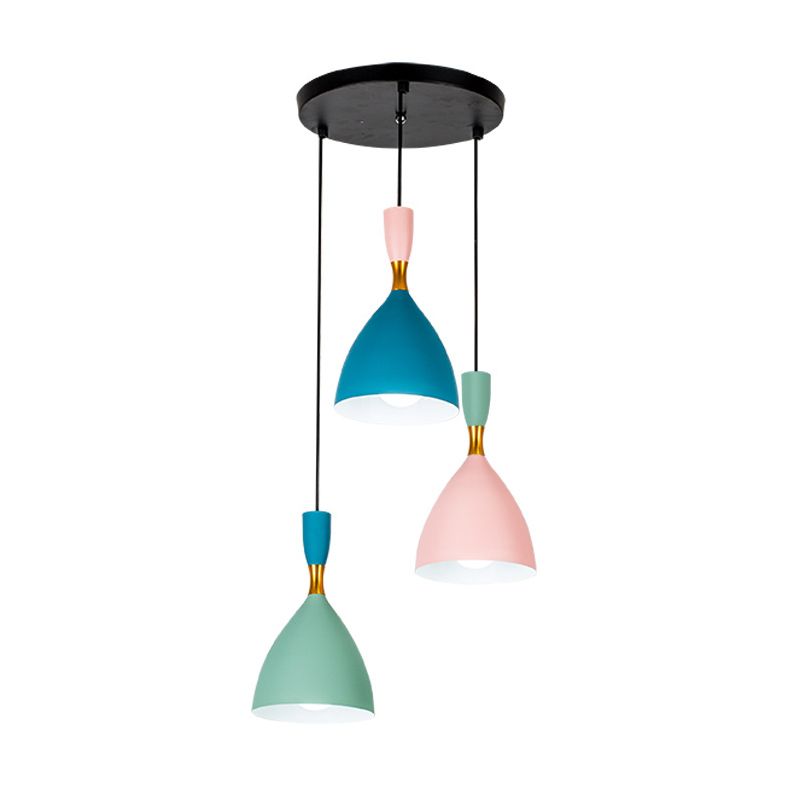 Macaron Cluster Entonnel Pendant Pendant Aluminium 3-Light Loft House Plafond Suspension Lampe en vert-rose-bleu