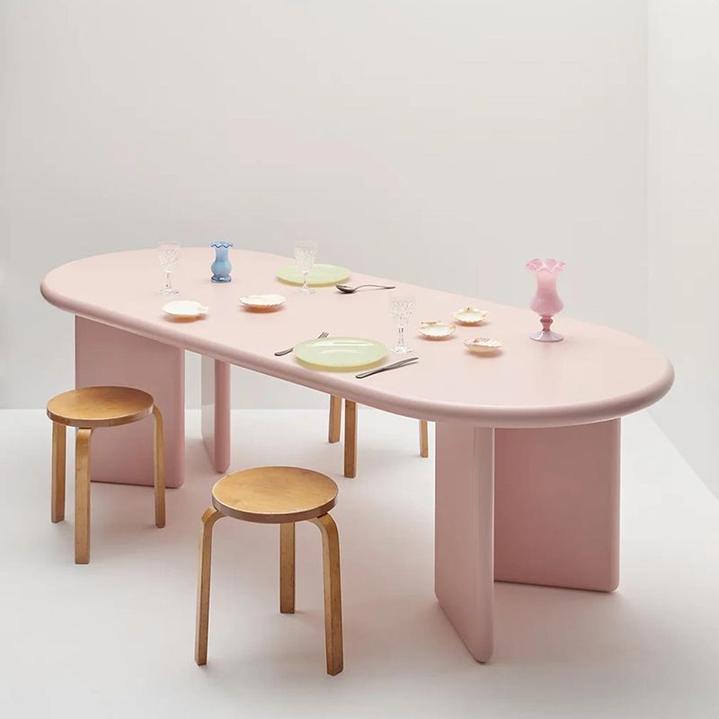 Modern Style Dining Table Oval Solid Wood Dining Table with Double Pedestal Base