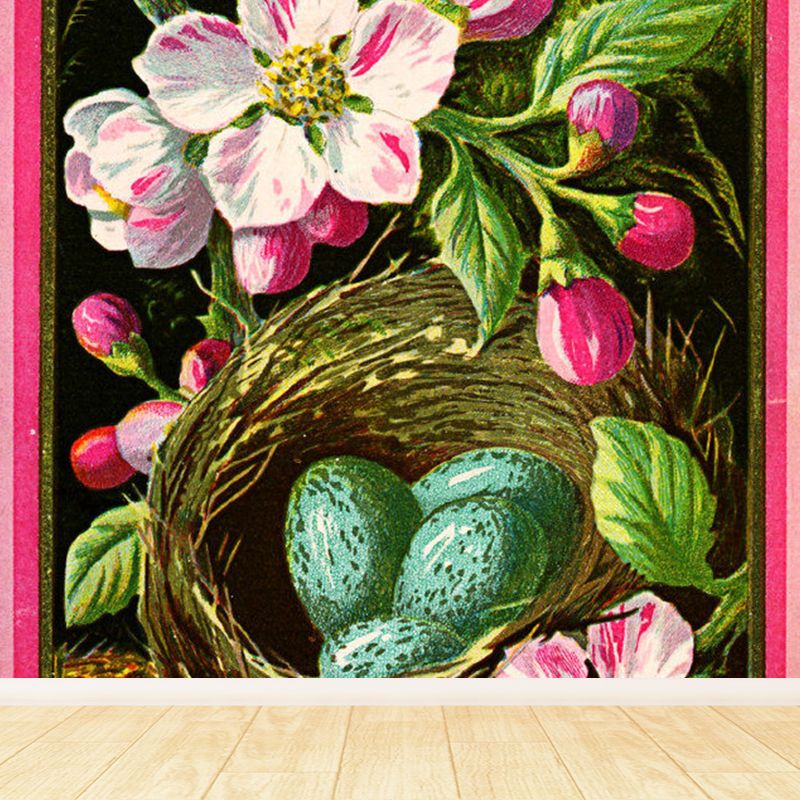 Non-Woven Decorative Wall Mural Modern Flower Print and Bird's-Nest Wall Covering