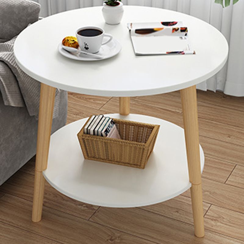 Living Room Round Wood End Table Tripod Side Table with Shelf