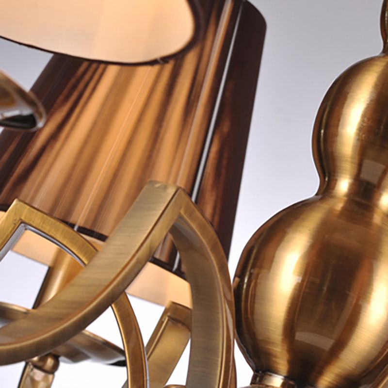 American Style Brass Chandelier Multi-Lights Hanging Pendant Lights with Fabric Shade