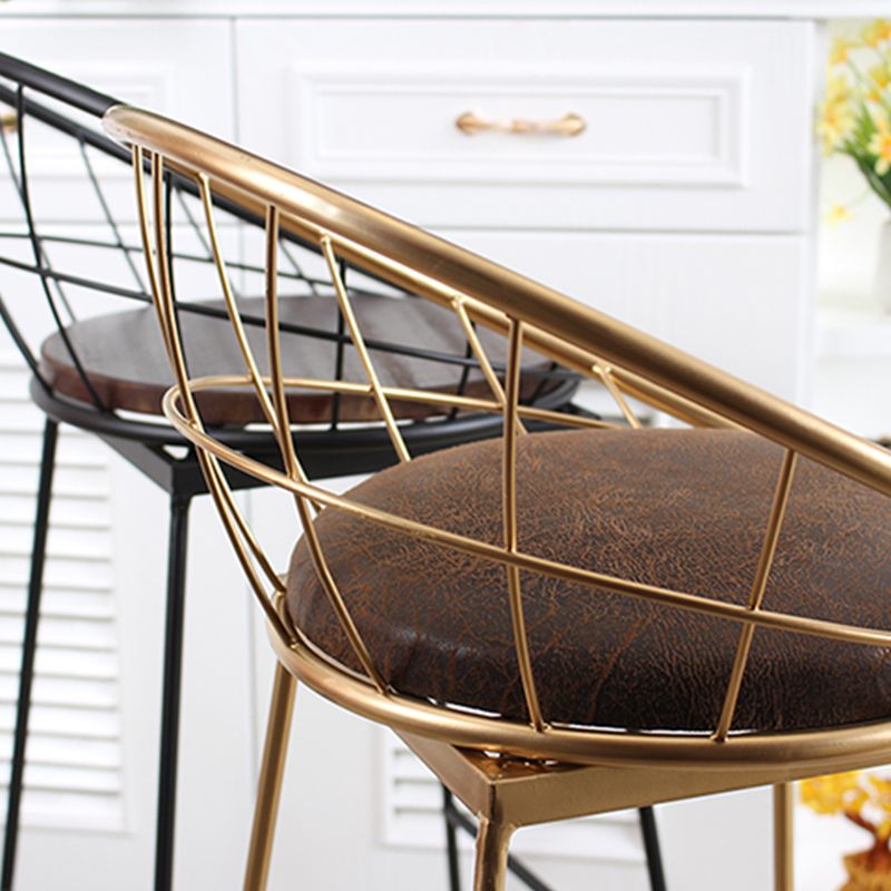 Metal Low Back Dining Stools Contemporary Round Bar Stools with Footrest