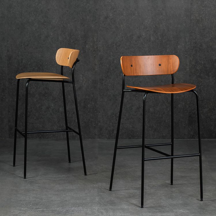 Contemporary Backrest Solid Wood and Metal Counter High Stool with 4 Legs