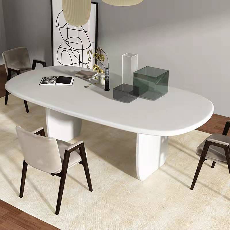 Modern Double Pedestal Table White Oval Dining Table for Home Kitchen