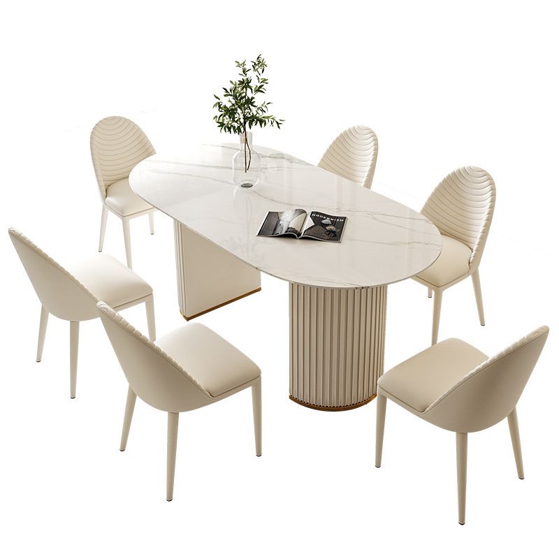 Oval Sintered Stone White Toning Tisch Glam Doppelpodest Tisch für Esszimmer