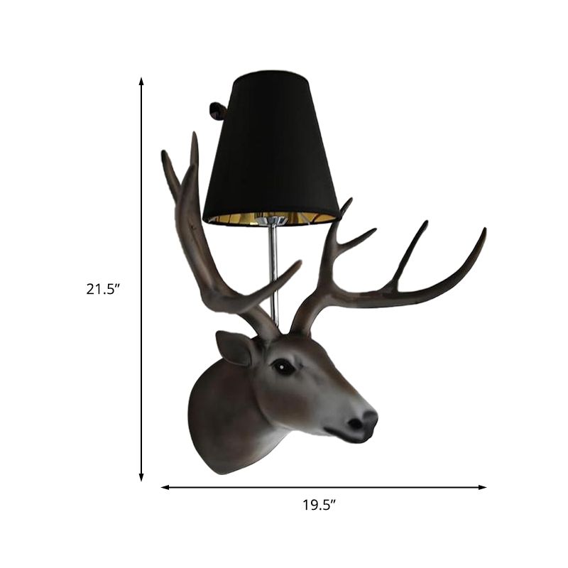 1 Lampen -Elch -Lampen -Lampe traditionelle schwarze Harzwandmontage für Esszimmer mit sich verjüngter Stofffarbe