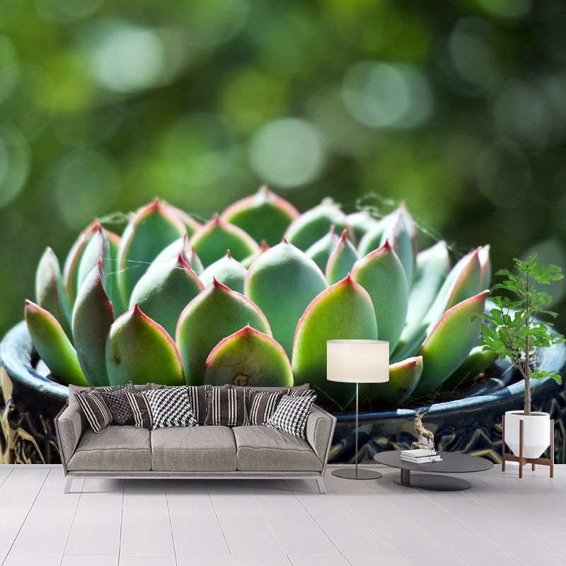 Vigorous Plant Mural Wallpaper Stain-Resistant Wall Covering for Study Room