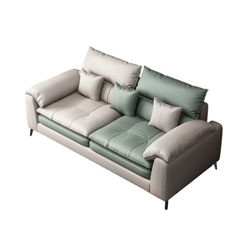 Brown Pillow Top Arm Sofa & Chaise Sewn Pillow Back Sofa - 35.43" H
