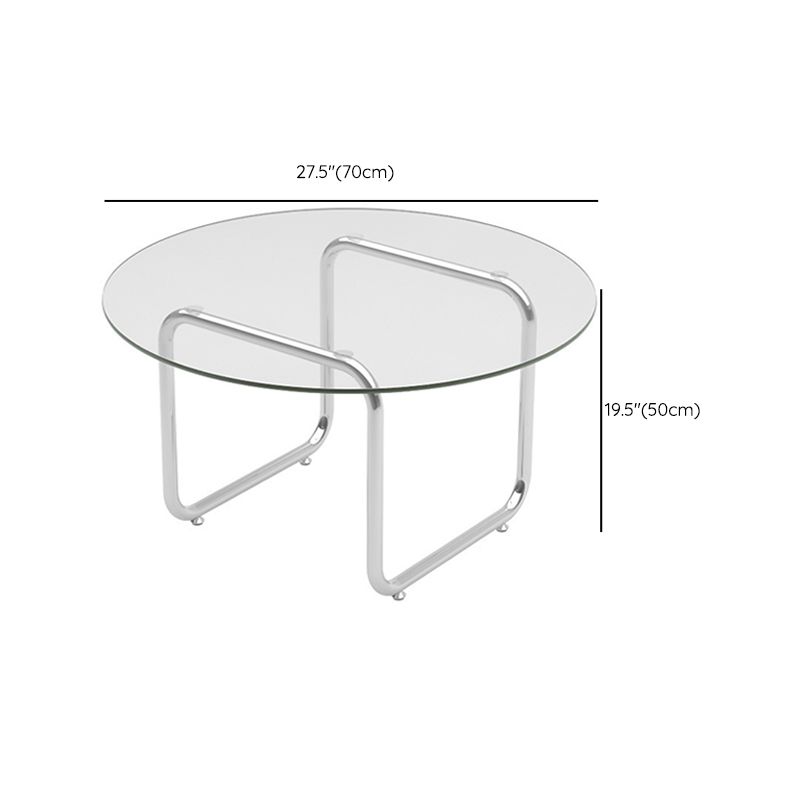 Contemporary Round Glass Top Coffee Table with Steel Sled Legs