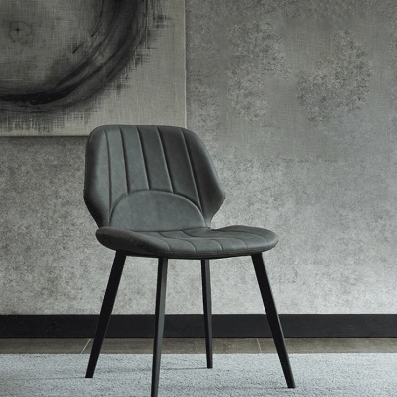 Faux Leather Kitchen Dining Chair Metal Base Armless Chair in Grey