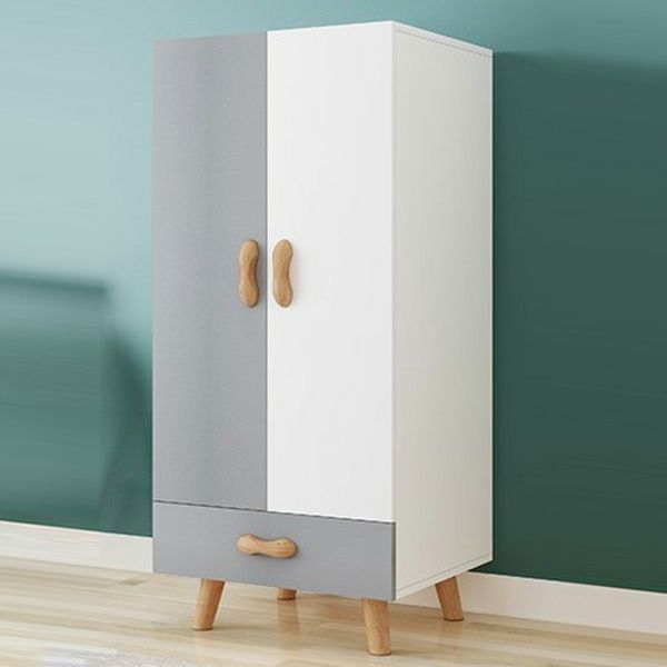 Matte Finish Cabinet with Clothes Rail Modern Hinged Door Wardrobe for Home