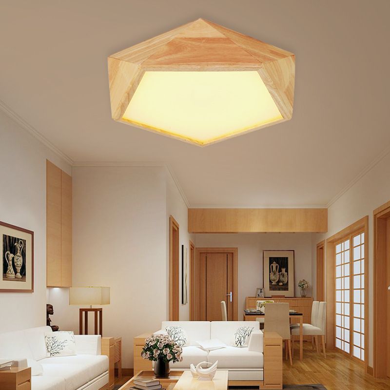1 Light Geometric Flush Mount Contemporary Wood Flush Light for Bedroom