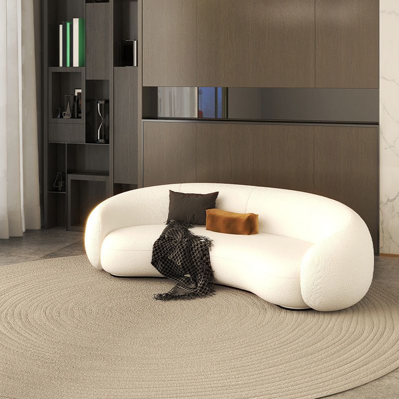Contemporary Wool Curved Sofa Minimalist Beige Sloped Arm Sofa