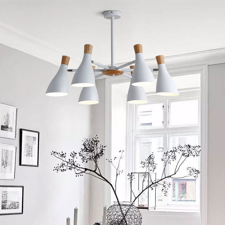 Nordic Wood Macron Chandelier Metal Lampshade Pendant Lighting Fixtures for Bedroom