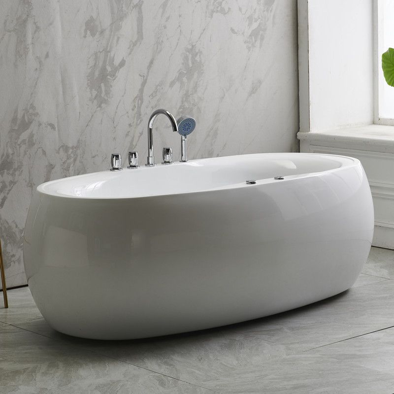 Modern Oval Acrylic Bathtub Hotel Freestanding Bath Tub in White