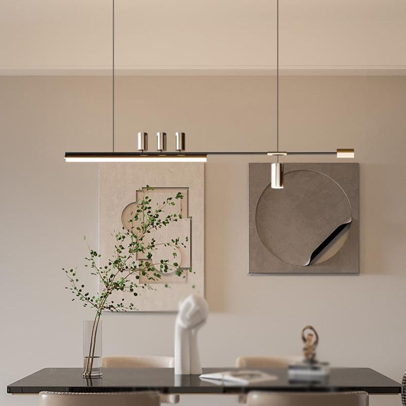 Post Modern Kitchen Island Fixture LED Metal Ceiling Pendant in Black & Gold Finish