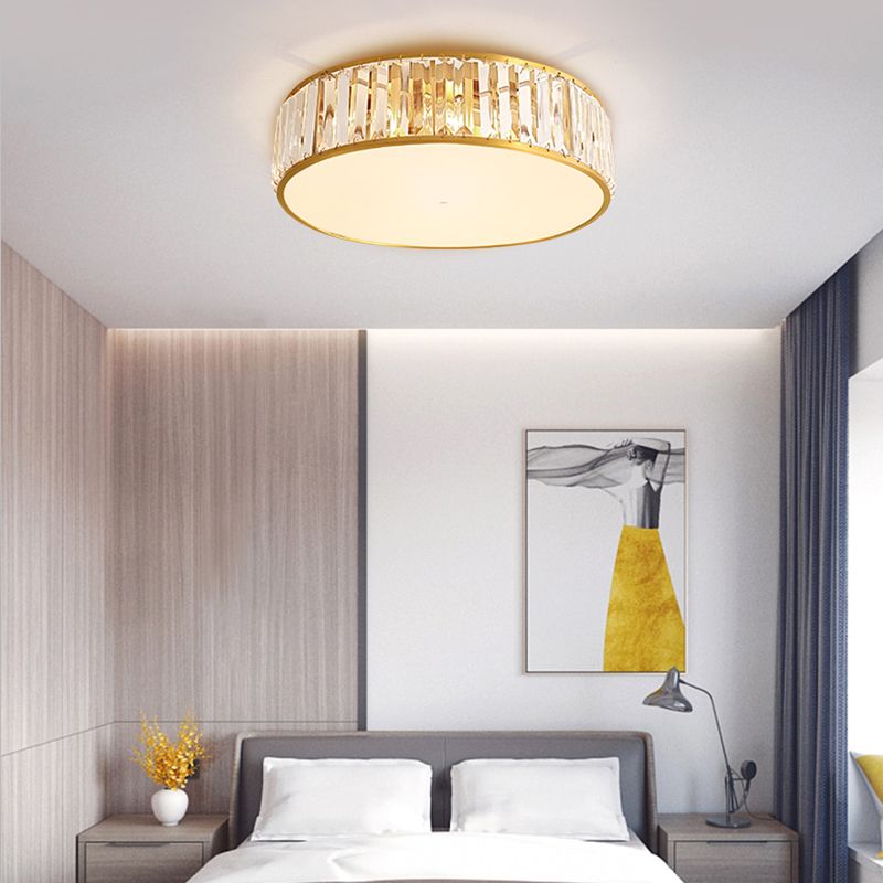 Shaded Glass Close to Ceiling Light Vintage Bedroom Ceiling Light Fixture in Gold
