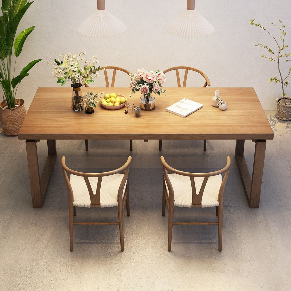 Modern Rectangle Double Pedestal Table Solid Wood Dining Table for Home