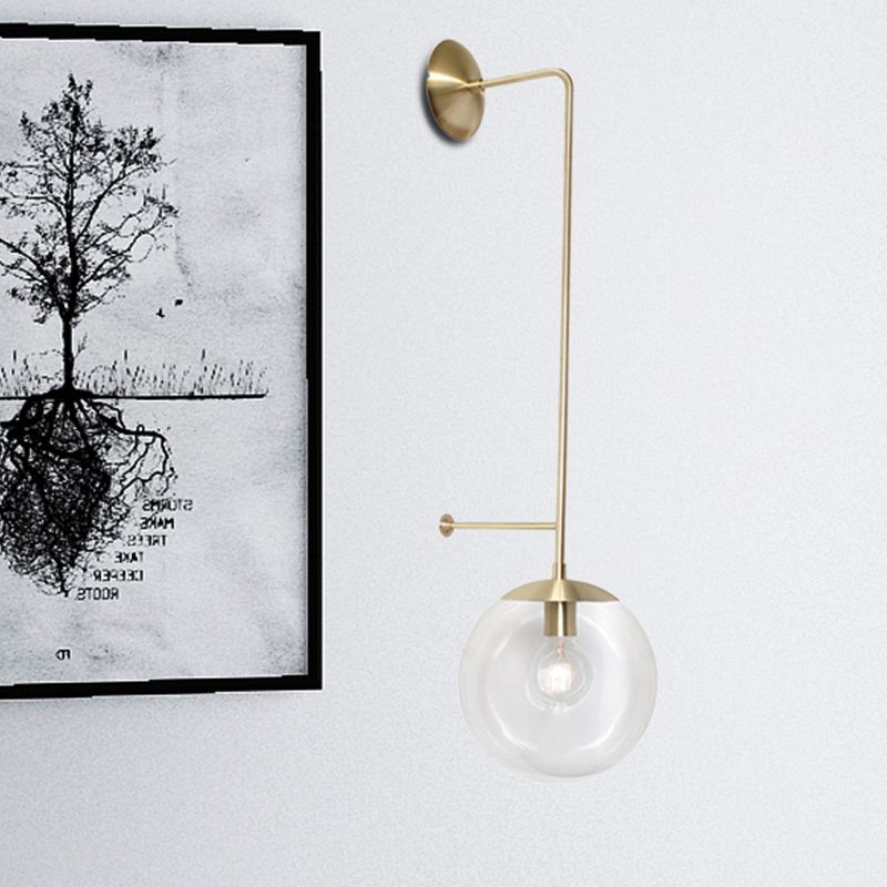 Lampe murale rétro Globe 1-Light transparent / verre blanc Shade Mury Light en laiton / noir pour le salon