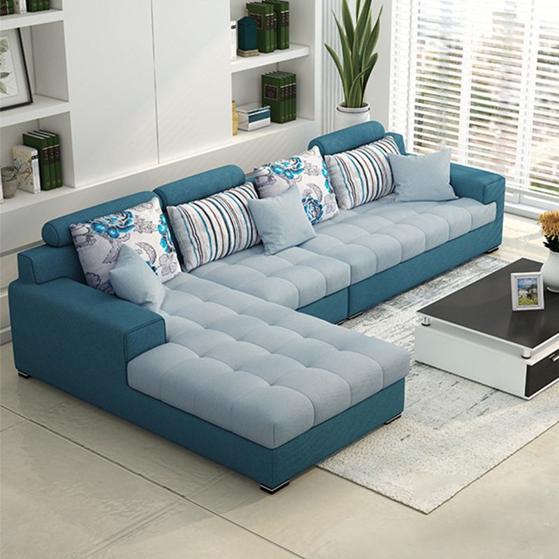 Slipcovered Square Arm Sectional Modern Fabric 4-seater Sectional
