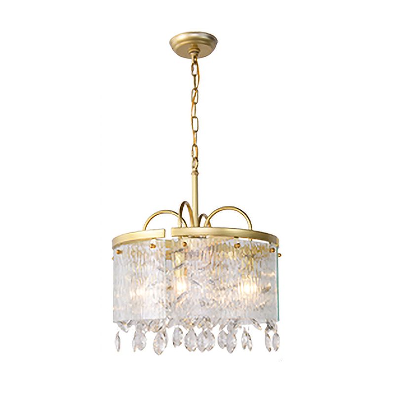 Gold 4/6/8 Lights Pendant Chandelier Simple Crystal Round Suspension Lighting Fixture in Gold for Living Room