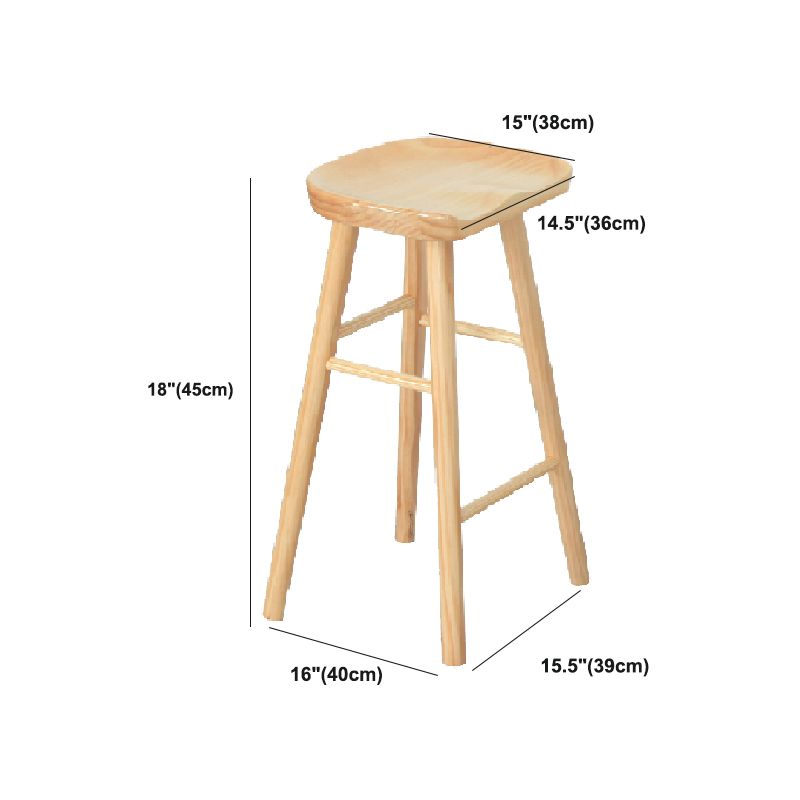 Modern Armless Backless Counter Stool Pine Wood Bar Stool with Pedal