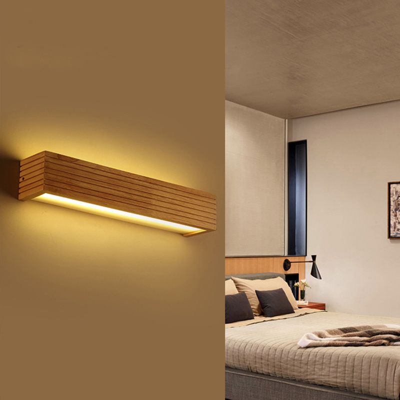 Holz Rechteck Wandleuchte minimalistische LED -Eitelkeitslicht mit Acrylschatten für Badezimmer
