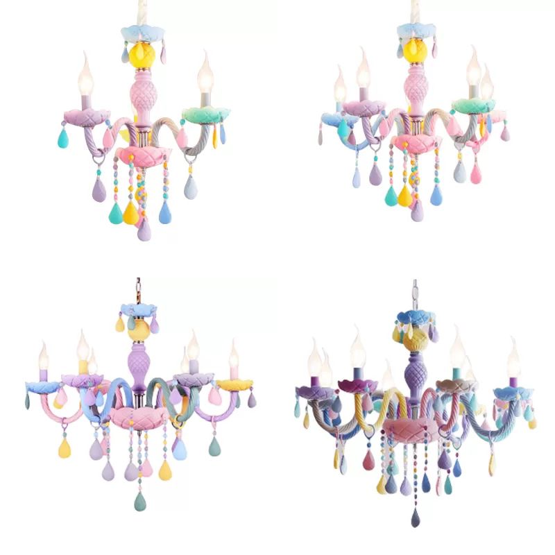 LAMPE DE CHANDELIERS ENFANTS pour les chambres de filles, éclairage pendentif accroché multicolore avec chaîne et bougie réglables