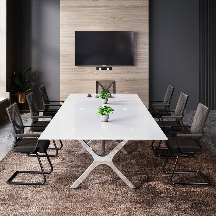 Steel Contemporary Rectangular Dining Table Glass Top Dining Table for Dining Room