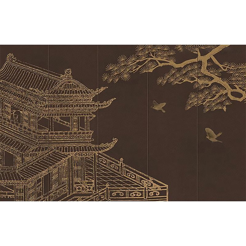 Nostalgic Mural Brown Garret and Tree Living Room Wall Covering, Full Size