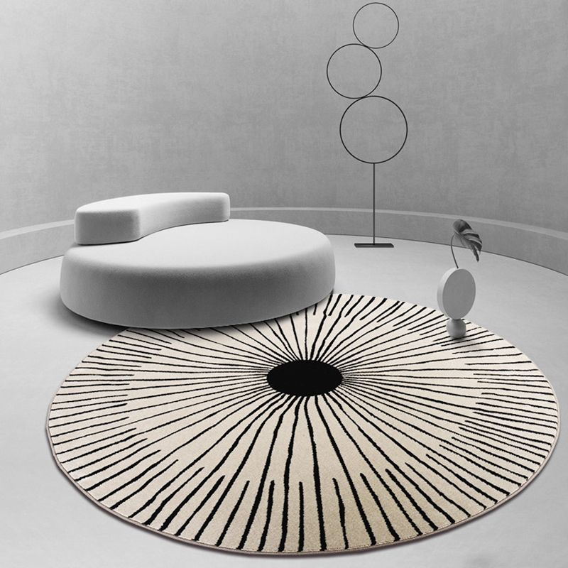 Khaki Funky Lines Pattern Indoor Rug Contemporary Simplicity Round Carpet Polyester Anti-Slip Backing Area Carpet for Home Decor