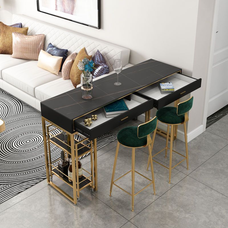Mesa de barra de metal de oro Glam Gold Mesa de pub rectangular altura de pub de trineo Mesa de comedor de altura