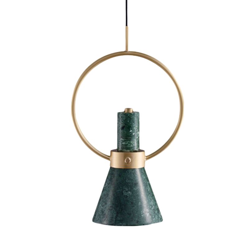 Marble Flared Pendant Light Nordic 1 Bulb Hanging Ceiling Lamp in Green with Gold Ring