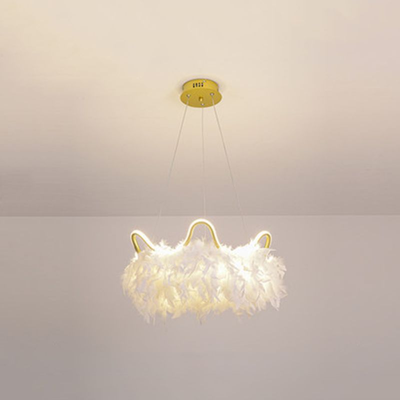 Crown Chandelier Light Fixture Modern Simplicity Feather Shade Pendant Lighting for Restaurant