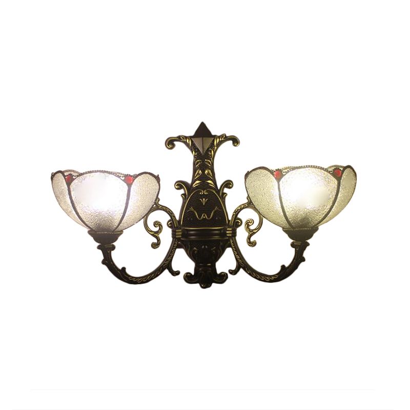 Industrial Style Bowl Wall Lighting Stained Glass 1 Light Wall Mount Fixture in Antique Bronze for Bedroom